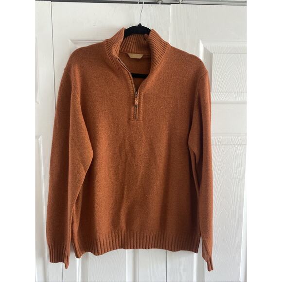 Dalmine Uomo Mens 52 Orange KNit Quart Zip Pullover Sweater Wool Cashmere - Picture 1 of 8